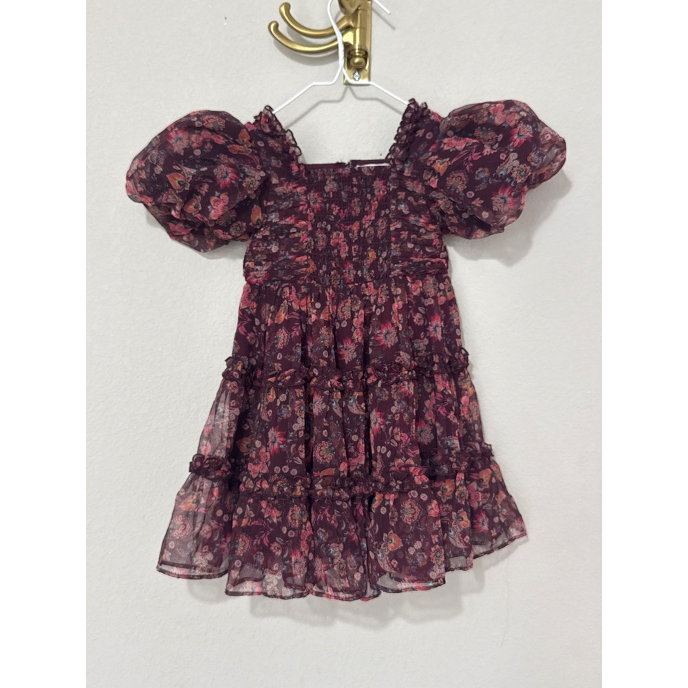 Ivy City Co Floral Smocked Mini Dress Toddler 12-18M Burgundy Puff Sleeve Tiered